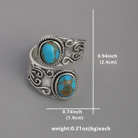 Vintage Spoon Ring - Fashionable Silver Plating with Vibrant Turquoise Inlay - - Picture 2 of 5